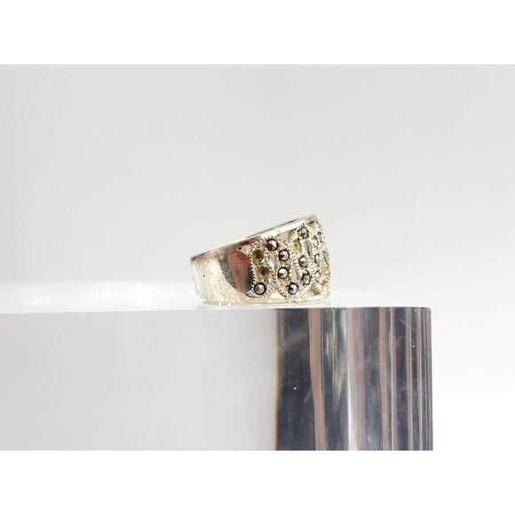 Art Deco Marcasite Sterling Silver Eternal Wave Shaped Vintage Ring - sz 7.5 - Picture 3 of 10
